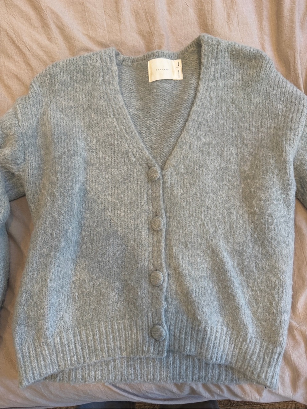 Soft V-Neck Button Cardigan Sweater in Light Gray with Chunky Button Detail